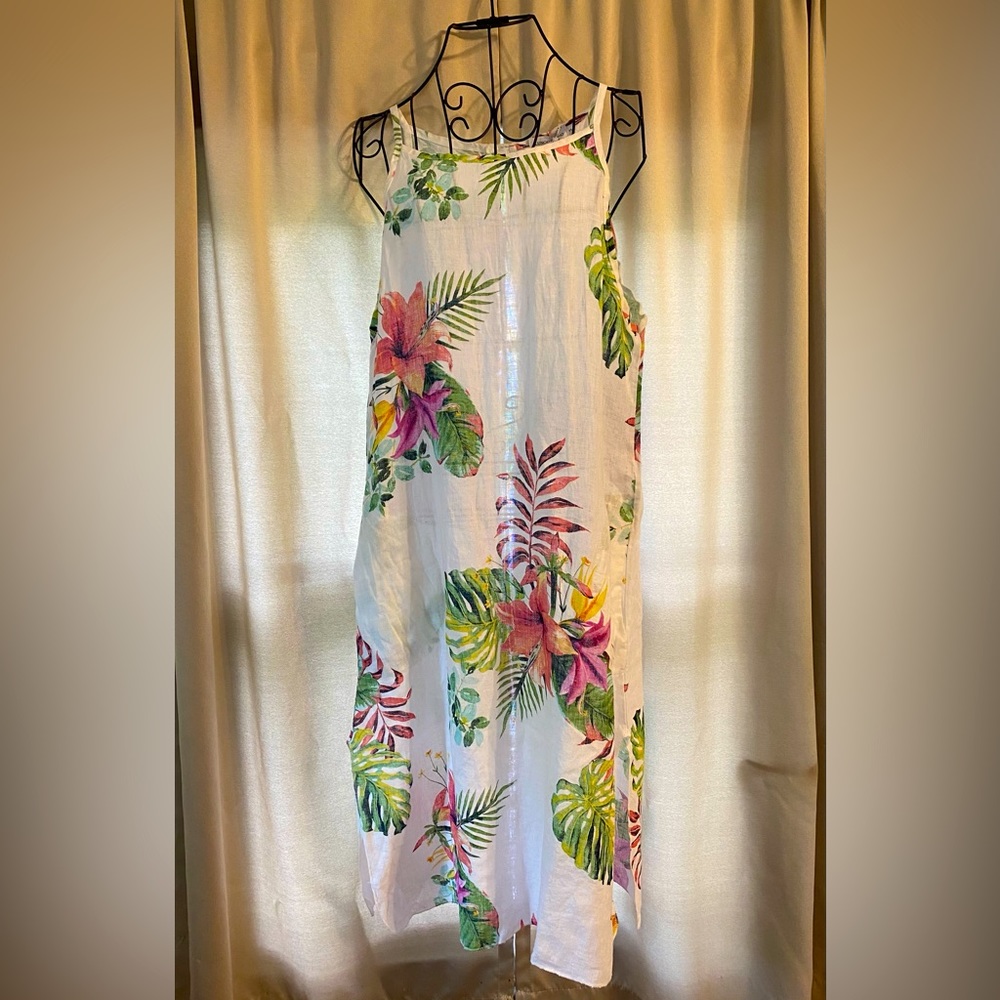 NWT Lungo L’arno women’s S Linen Floral Sleeveless Sundress/ Coverup 100% Linen